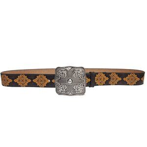 Western Silver Buckle with matched embossed belt